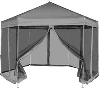 The Living Store Tente pop-up hexagonale avec 6 parois latérales Gris 3,6x3,1 m