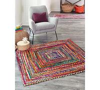 THE PIKKU INTERNATIONAL Tapis Chindi carré en Coton tressé à la Main - Style Rustique - pour Salon - 120 x 120 cm