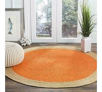 THE PIKKU INTERNATIONAL Tapis en Jute tressé à la Main Rond Style Ferme, pour Salon, Couloir, (Orange et Beige, 120 x 120 cm)