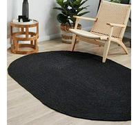 THE PIKKU INTERNATIONAL Tapis Ovale en Jute Fait à la Main pour Salon, Couloir, Salon, Couloir, Noir, 80 x 150 cm