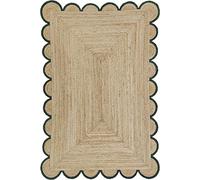 THE PIKKU INTERNATIONAL - Tapis rectangulaire tissé à la Main en Jute Beige avec Bordure Verte festonnée (0,9 x 3 m)
