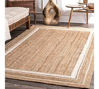 THE PIKKU INTERNATIONAL Tapis Rustique rectangulaire en Jute tissé à la Main avec Lignes Beiges et Blanches -60 x 90 cm
