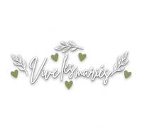 THE REPLICANT Sticker Voiture Mariage Vive Les Mariés - Décoration Adhésive Florale 74x24cm - Blanc et Vert Sauge - Facile à Poser et Retirer sans Traces