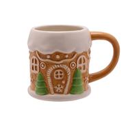The Seasonal Gift Co - Santa & Friends - Tasse marron clair en forme de maison en pain d'épices - Cadeau de Noël fantaisiste et cadeau pour la maison pour le thé, le café et les fêtes festives.