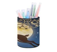 The Star Deer Marches on The Moon Porte-stylo pour bureau élégant et mignon Porte-crayons multifonction en cuir Grande capacité Organiseur de stylos moderne minimaliste pour la maison et le bureau