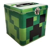 The Tin Box Company Minecraft Boîte de rangement empilable avec poignée, vert, hauteur 14,6 cm, fermoir et charnière sur le couvercle