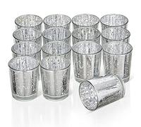 THE TWIDDLERS - 15 photophores en Verre moucheté de première qualité pour la décoration Romantique d'un dîner de Saint-Valentin ou d'une fête de Mariage, 5cm x 6cm (Argent)