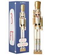 THE TWIDDLERS Casse-Noisette Noël Or Blanc 90 cm, Grand Soldat Bois | Décoration Christmas Nutcracker Soldier, Grande Figurine Personnage Traditionnel Déco