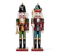 THE TWIDDLERS Lot de 2 Casse-Noisettes de Noël en Bois 30 cm, Figurine Déco | Décoration Maison Intérieur à Poser, Soldat Garde et Trompette, Statuette Personnage, Wooden Christmas Xmas Nutcracker