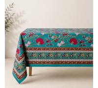 THE Unltd India Azure Tide Green Nappe Rectangle Carrée 100% Coton, Nappe Florale Imprimée à la Main pour Table à Manger, Fêtes, Mariage, Extérieur, 60 x 90 Pouces, 8 Couverts