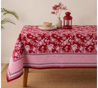 THE Unltd India Nappe carrée rouge rubis 100 % coton, nappe de salle à manger imprimée à la main, 140 x 140 cm, 4 places pour la maison et les événements, cadeau de pendaison de crémaillère