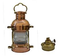 The Vintage Art Lampe à huile en laiton et cuivre avec ancre de 38,1 cm, grande lanterne Leeds Burton, navire nautique, éclairage de transit ancien, lanterne ouragan, 7,08 x 7,9 31 cm, 18 20 31 cm,