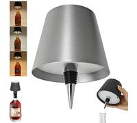 Theaque Tête lumineuse sans fil pour bouteille de vin, lampe LED portable sans fil avec 3 modes d'intensité de la lumière, rechargeable à commande tactile pour n'importe quelle bouteille (argent)