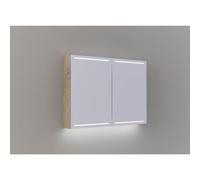 Thebalux - armoire miroir deluxe type 70cm haut porte avec interrupteur/prise LED dans la plaque inférieure et supérieure et éclairage plan armoire miroir gris lin couleur/structure sable 2x équipée d