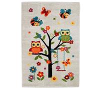 Thedecofactory Tapis Enfant Toucher Laine Doux imprimé Chouettes écru 100x150