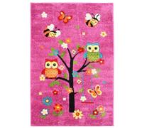 Thedecofactory Tapis Enfant Toucher Laine imprimé Chouettes Rose 100x150