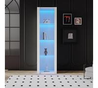 TheEshow Vitrine Blanche laquée Brillante, 55 * 38 * 166 cm | Éclairage LED, 3 étagères en verre, Sur pied, Armoire haute