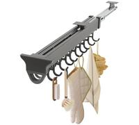THEGA Barre De Penderie Coulissante Extensible - 31-56 Cm, avec Porte-Balai Et Serpillière Intégré, pour Une Organisation Et Un Rangement Optimaux De Votre Buanderie(56cm/22.0inch)
