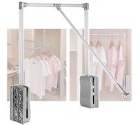 THEGA Tube De Penderie en Acier Inoxydable, Barre De Penderie Escamotable, Système De Levage pour Vêtements, Largeur Réglable, Portant Élévateur pour Suspendre Les Vêtements(Silver,930-1250mm)