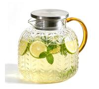 Théière 1,3 l en verre borosilicate résistant à la chaleur avec couvercle en acier inoxydable et tamis intégré, théière en verre, carafe à eau en verre, carafe en verre, pour thé noir, vert, etc.