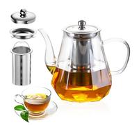 Théière 1 l avec infuseur, théière en verre borosilicate avec passoire | Théière en verre résistante à la chaleur, théière anti-goutte, théière robuste pour thé noir, thé vert, thé aux fruits