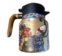 Théière à motif floral vintage avec infuseur intégré, carafe isotherme en acier inoxydable avec couvercle pour boissons chaudes (paons) Krf43 (doré, 1 000 ml)