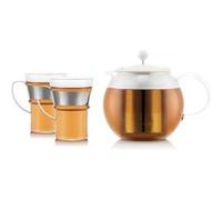 Théière à piston - BODUM - ASSAM SET - 1.0 l avec filtre inox, couvercle plastique + 2 tasses verre anse inox 0.35 l