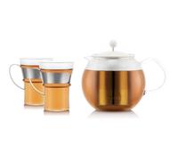 Théière à piston - BODUM - ASSAM SET - 1.0 l avec filtre inox, couvercle plastique + 2 tasses verre anse inox 0.35 l