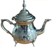 Théière Artisanal Marocaine en Laiton Argenté Maillechort - 350 ml, Gravée Manuellement, Style Traditionnel de Fès