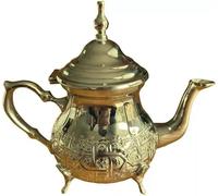 Théière Artisanale Marocaine en Laiton Maillechort Doré - 350 ml, Gravure Traditionnelle de Fès, Design Élégant et Raffiné
