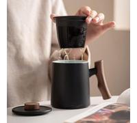Théière avec couvercle et filtre, 360 ml, poignée en bois de rose, céramique, tasse à thé séparée, faïence mate, théières émaillées pour faire infuser le thé, noir