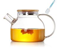 Théière avec infuseur, 1000 ml, en verre borosilicate résistant à la chaleur, avec filtre amovible, design moderne et élégant pour thé, thé à fleurs et jus