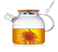 Théière avec infuseur, 1500 ml, en verre borosilicate résistant à la chaleur, avec filtre amovible, design moderne et élégant pour thé, thé à fleurs et jus