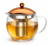 Théière avec Infuseur à Thé en Inox 1,5L, Théière en Verre Borosilicaté Résistant à la Chaleur pour Thé en Vrac, Grande Teapot Design Cuivre, Infuseur Amovible, Théières pour Cuisine TEMPA