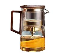 Théière avec poignée - Théière avec filtre pour la séparation de l'eau - Manche en bois transparent - Machine à thé lavable au lave-vaisselle pour thé vert, café, herbes