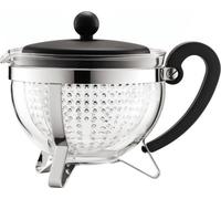 Théière Bodum Chambord, Tamis Plastique, 1 l, Noir, Verre et Acier Inoxydable