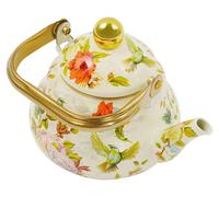 Théière - Bouilloire émaillée de 1,5 litre - Forme de poire - Anse dorée - Compatible avec les plaques de cuisson électriques, à induction, en céramique et halogènes - Design classique - Disponible en