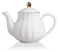 Théière céramique blanche 1100 ml avec infuseur inox - Décoration classique - Style royal britannique - Pour afternoon tea et fêtes