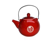 Théière chinoise de 800 ml en porcelaine rouge avec poignée en fer amovible pour adultes, hommes, femmes, cérémonie du thé, fête de mariage, décoration d'intérieur (double bonheur)
