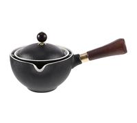 Théière Chinoise Rotative Décorative en Céramique, Noire, Ronde | Service à Thé en Bois, Prise Confortable, Nettoyage Facile, pour Restaurants et Bureaux