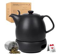 Théière "Copenhague" Théière avec réchaud 1,6L en porcelaine noire, théière avec infuseur, théière avec filtre en acier inoxydable, théière en porcelaine, teapot, tea pot.