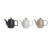 Théière DKD Home Decor Blanc Beige Bois de caoutchouc Gres Natural Gris foncé (1L) (3 pièces)
