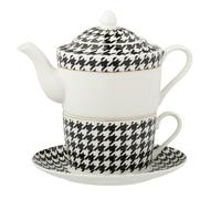 Théière égoïste pied-de-poule en porcelaine