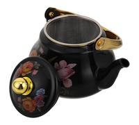 Théière Émaillée Vintage de Fleur 1,5 L Poignée de Transport | Cuisinière, Signal de Sifflement à L’ébullition, Corps Large et Base Acier Épaisse, Noir