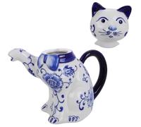 Théière en Céramique Bleue de Chat pour Salon Décoratif | Style Chinois Classique, Usage Multifonction pour Eau, Jus et Thé, Pièce Artistique Élégante pour Maison