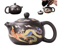 Théière en céramique Dragon et Phoenix Théière chinoise à changement de couleur Kung Fu avec poignée et infuseur Thé traditionnel à large bouche de 250 ml, emballage en mousse