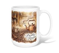 Théière en céramique, tasse à café rustique vintage en grains de café, bâtons de cannelle, tasse à thé fantaisie avec poignée, idéale pour les amis, la famille, les collègues, les personnes âgées, les