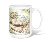 Théière en céramique - Tasse à café vintage - Motif floral - Biscuit - Printemps - Pastel - Tasse avec poignée - Idéale pour l'amitié, la famille, les collègues, le personnel, les professeurs - 425,2