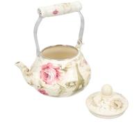 Théière en Émail à Anse Céramique, Bouilloire Vintage pour Eau Chaude | Surface à Motifs, Design Décoratif, Compatible Induction, Usage Maison, pour Thé Noir Cuisine