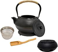 Théière en fonte 1.4l avec chauffe-thé noir